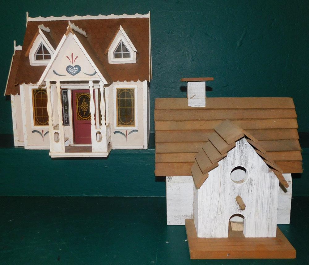 Painted Doll House & Bird House: Painted Doll House & Bird House. 17" W 16" H "ALL DESCRIPTIONS AND ANY CONDITION STATEMENT GIVEN BY LANGSTON AUCTION GALLERY ARE STRICTLY OPINIONS AND LANGSTON'S SHALL HAVE NO RESPONSIBILITY FOR ERROR