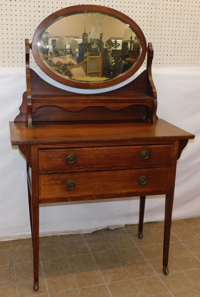 Antique Mahogany Satinwood Inlay Dressing Table With Mirror (1 of 4)