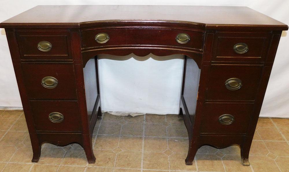 Mahogany Vanity: Mahogany Vanity. 48 1/4" W 19 1/4" D 30 1/2" H "ALL DESCRIPTIONS AND ANY CONDITION STATEMENT GIVEN BY LANGSTON AUCTION GALLERY ARE STRICTLY OPINIONS AND LANGSTON'S SHALL HAVE NO RESPONSIBILITY FOR ERR