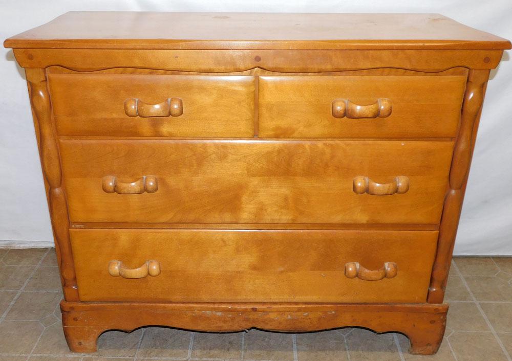 Maple 2/2 Drawer Chest: Maple 2/2 Drawer Chest. 43 1/4" W 19 1/4" D 35" H "ALL DESCRIPTIONS AND ANY CONDITION STATEMENT GIVEN BY LANGSTON AUCTION GALLERY ARE STRICTLY OPINIONS AND LANGSTON'S SHALL HAVE NO RESPONSIBILITY FOR