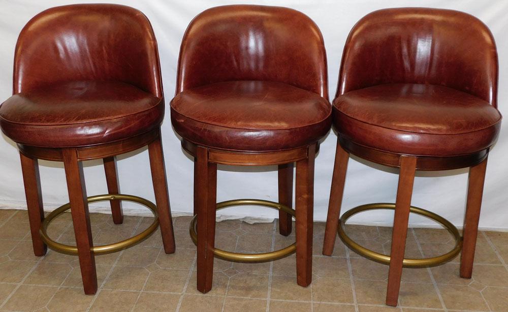 Three Leather Upholstered Swivel Bar Stools (1 of 4)