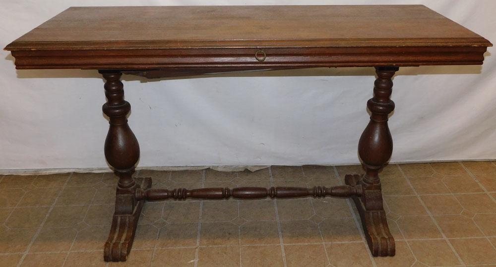 Antique Walnut Stretcher Base Dining Table With One Leaf (1 of 3)