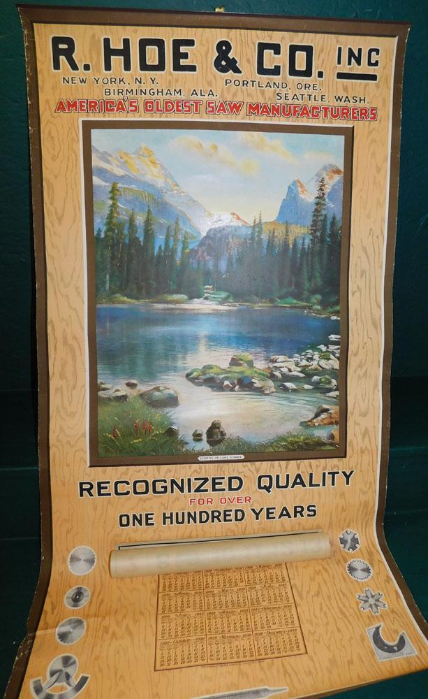 1930's Paper Advertising Calendar of R. Hoe & Co. Saw Manufacturers (1 of 2)