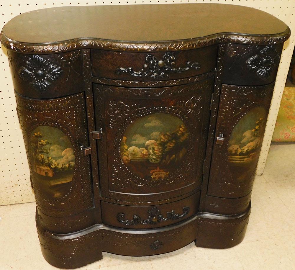 Modern Ornate 3 Door Scenic Panel Bar Cabinet Console (1 of 6)