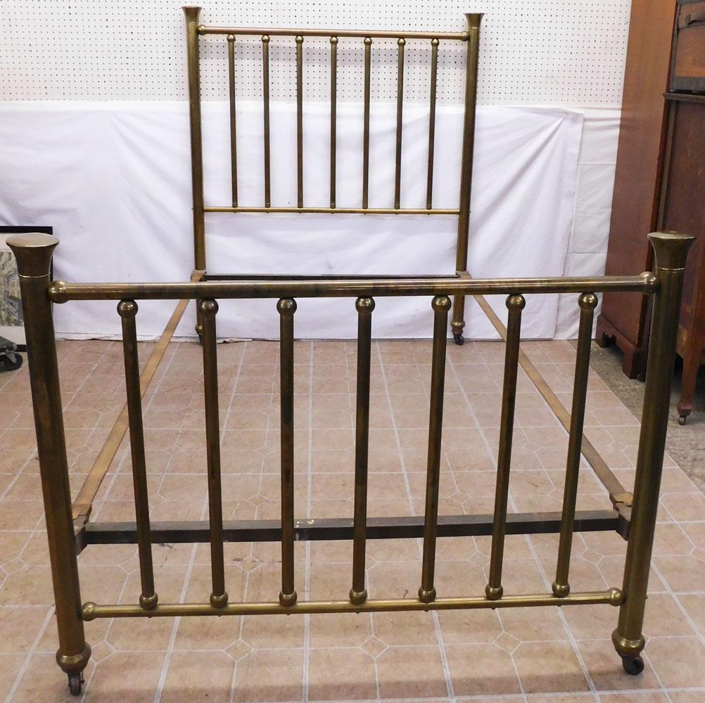Antique Brass Bed: Antique Brass Bed. 48 3/4" W 58" H "ALL DESCRIPTIONS AND ANY CONDITION STATEMENT GIVEN BY LANGSTON AUCTION GALLERY ARE STRICTLY OPINIONS AND LANGSTON'S SHALL HAVE NO RESPONSIBILITY FOR ERRORS OR OMISS