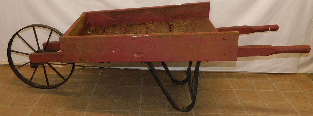 Painted Wood Wheel Barrow With Cast Iron Wheel (1 of 3)