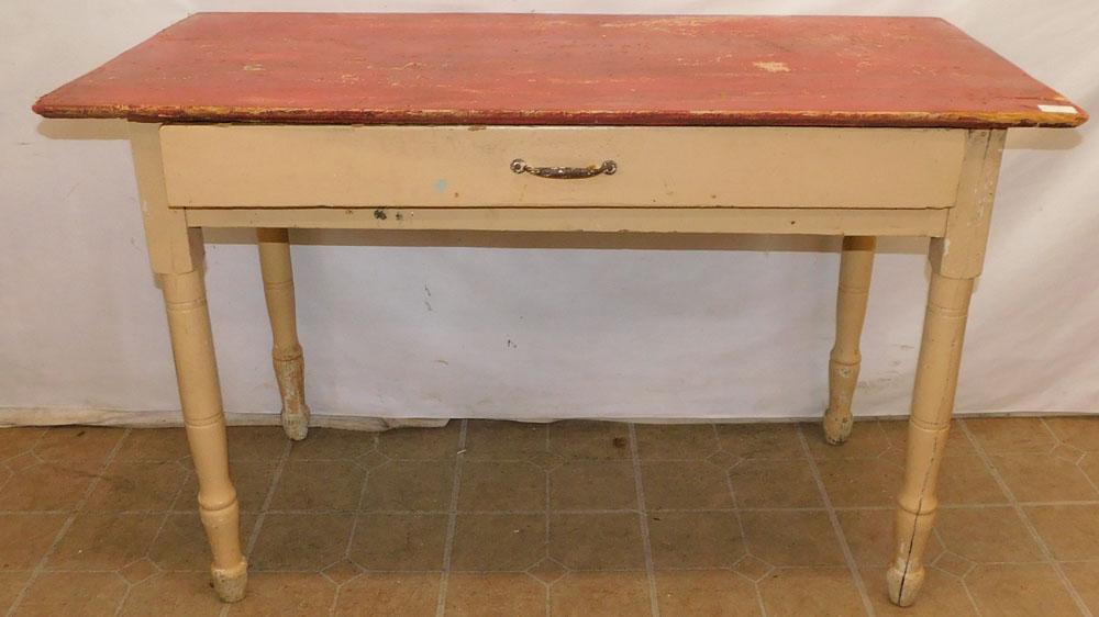 Painted Farm Table: Painted Farm Table. 47 1/4" W 24" D 29 1/2" H "ALL DESCRIPTIONS AND ANY CONDITION STATEMENT GIVEN BY LANGSTON AUCTION GALLERY ARE STRICTLY OPINIONS AND LANGSTON'S SHALL HAVE NO RESPONSIBILITY FOR ERRO