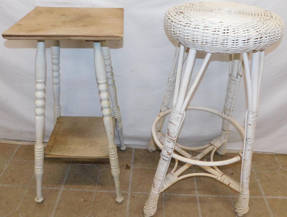 Painted Plant Stand & Wicker Plant Stand (1 of 2)