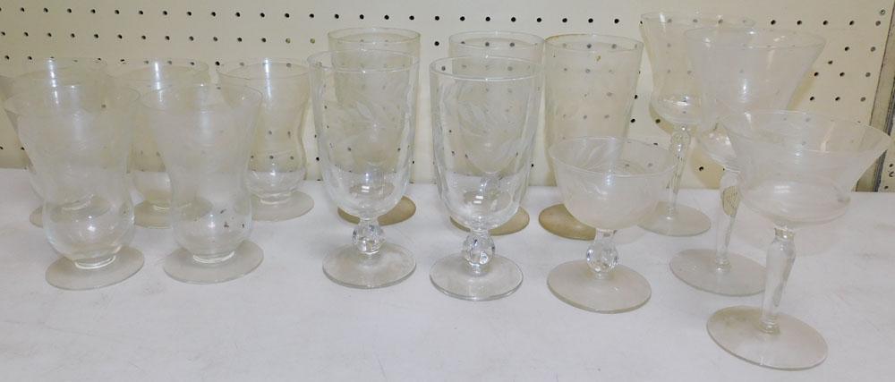 Lot of Vintage Etched Stemware: Lot of Vintage Etched Stemware. "ALL DESCRIPTIONS AND ANY CONDITION STATEMENT GIVEN BY LANGSTON AUCTION GALLERY ARE STRICTLY OPINIONS AND LANGSTON'S SHALL HAVE NO RESPONSIBILITY FOR ERRORS OR OMISSION