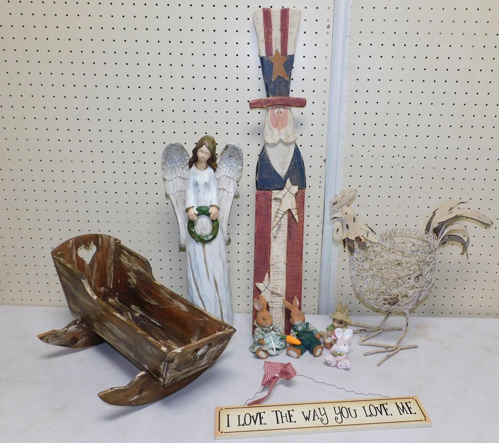 Lot Painted Wood Carved & Metal Decorative Items (1 of 2)