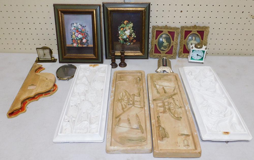 Lot Miniature Portraits, Clocks, & Wall Hangings (1 of 3)