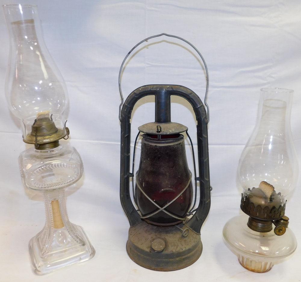 Lot Oil Lamps - Barn Lantern: Lot Oil Lamps - Barn Lantern. "ALL DESCRIPTIONS AND ANY CONDITION STATEMENT GIVEN BY LANGSTON AUCTION GALLERY ARE STRICTLY OPINIONS AND LANGSTON'S SHALL HAVE NO RESPONSIBILITY FOR ERRORS OR OMISSIONS.
