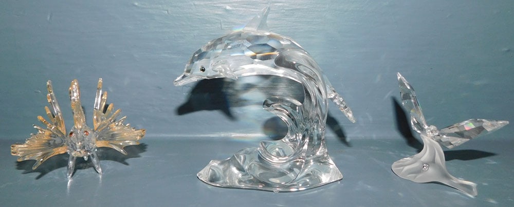 Swarvoski Crystal Dolphin, Butterfly on Leaf, & Lion Fish (1 of 2)