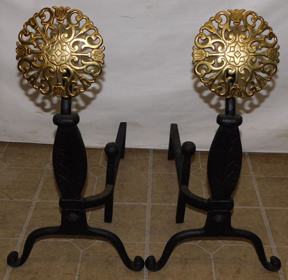Pair of VA Metalcrafters Brass & Cast Iron Andirons (1 of 4)