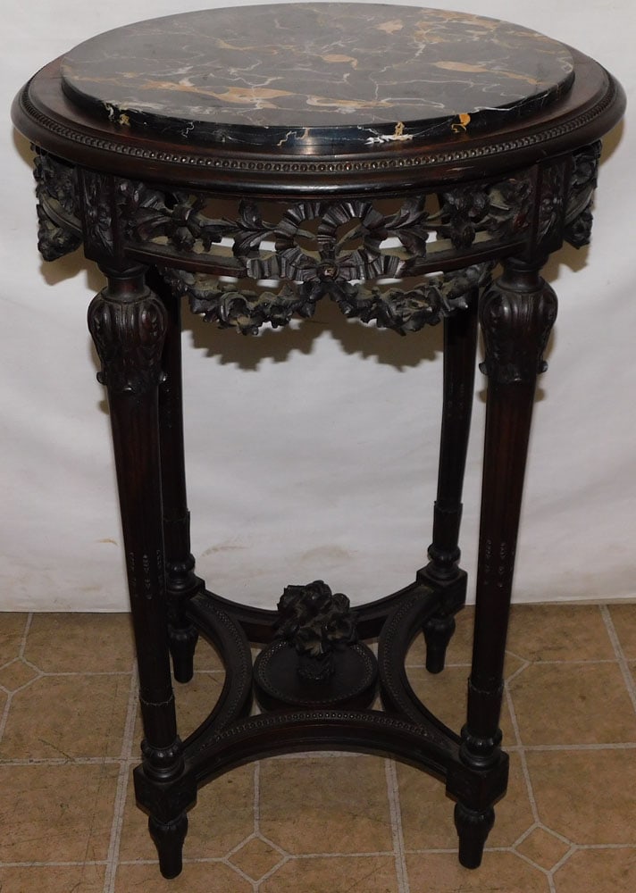 19th Century Carved Walnut French Black Marble Top Stand (1 of 4)