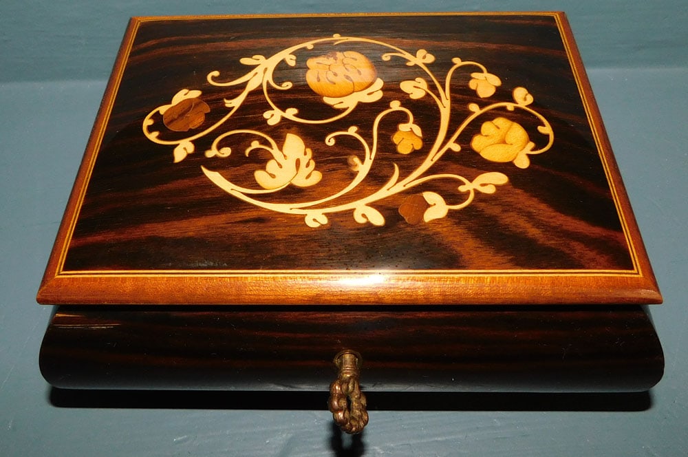 Inlaid Wood Italian Music Dresser Box with Brass Feet, "Love Story" (1 of 3)