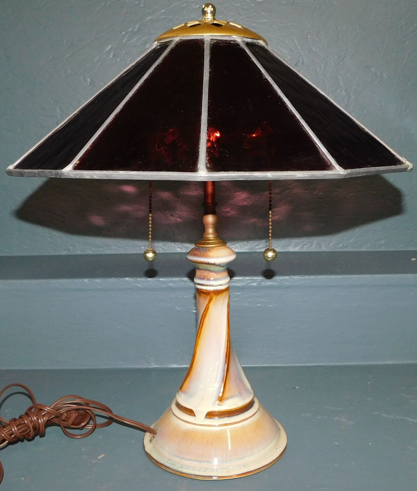 Arts & Crafts Style Amethyst Leaded Shade Table Lamp (1 of 3)