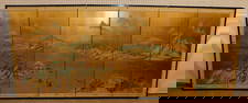 6 Panel Hand Painted Oriental Screen Signed with Character Marks
