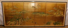 6 Panel Hand Painted Oriental Screen Signed with Character Marks