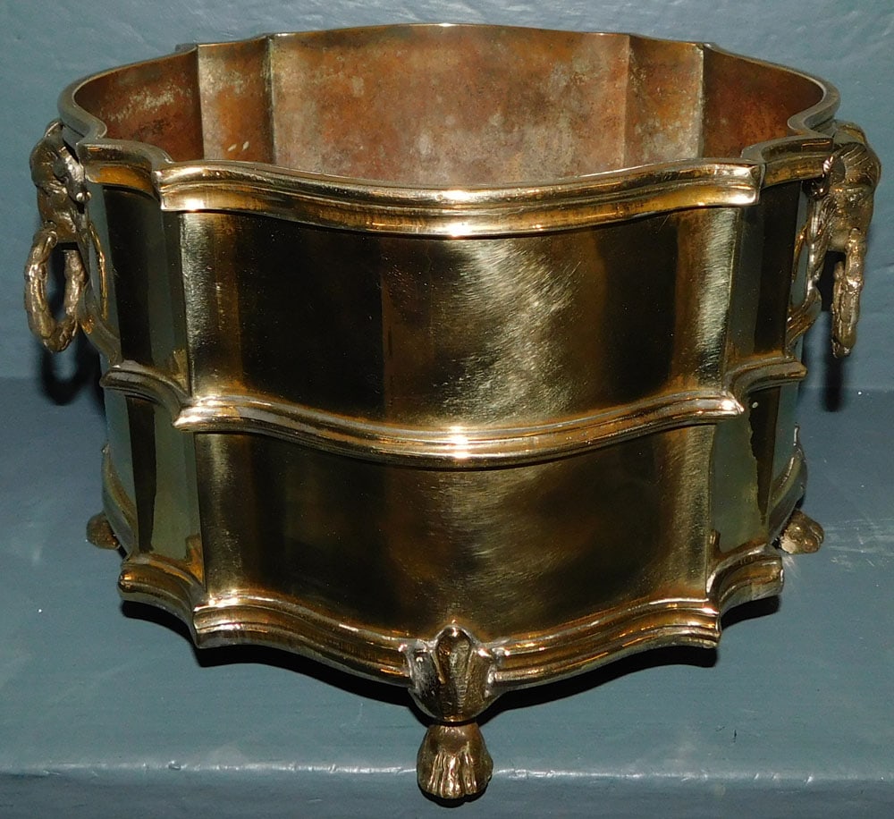 Polished Brass Jardiniere with Ram's Head Handles by Mottahedeh (1 of 4)