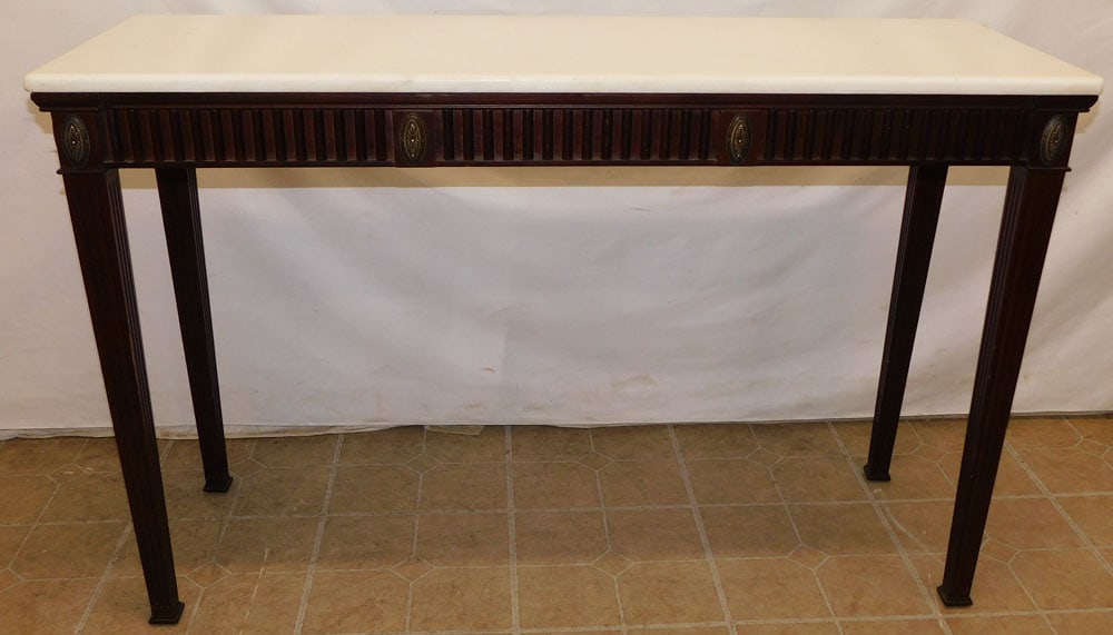 Mahogany Fluted Apron & Leg Marble Top Console with Brass Accents (1 of 8)