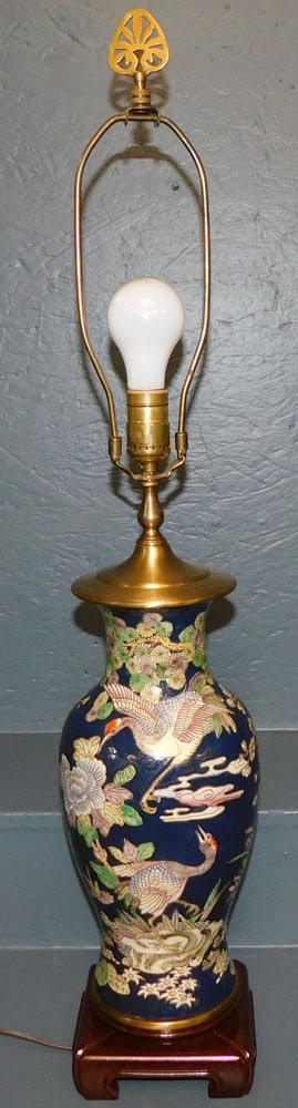 Oriental Porcelain Lamp with Heron Motif (1 of 4)