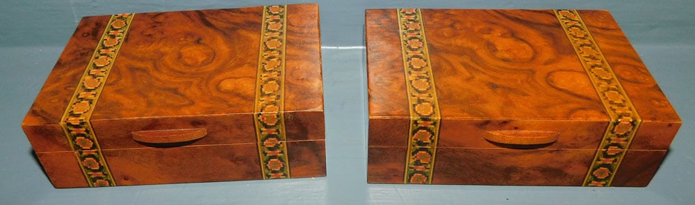Pair of Inlaid Burl Walnut Italian Miniature Boxes (1 of 4)