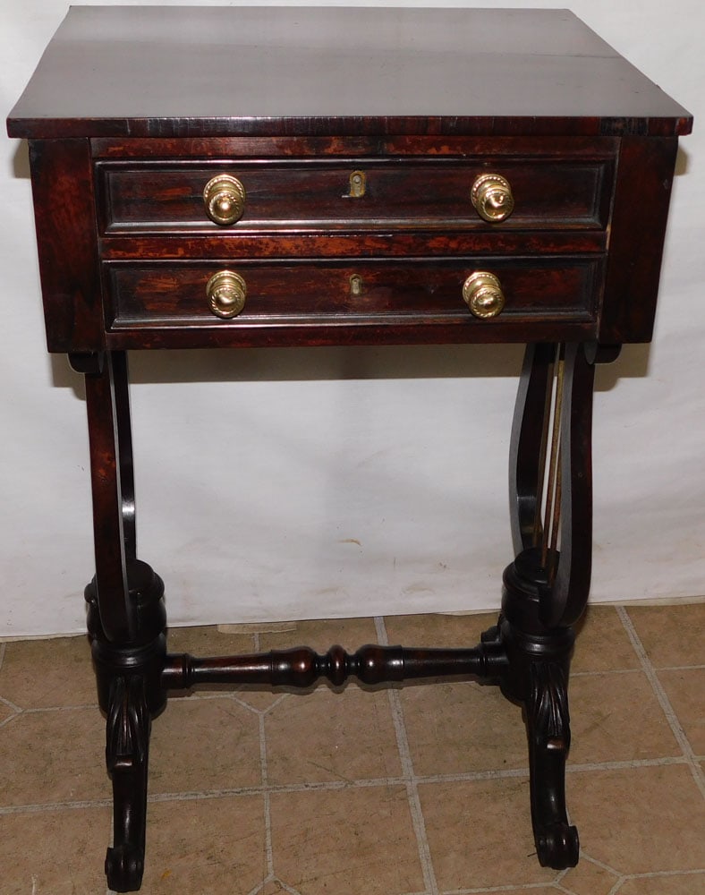 19th Century Rosewood Regency Lyre Base 2 Drawer Stand (1 of 7)