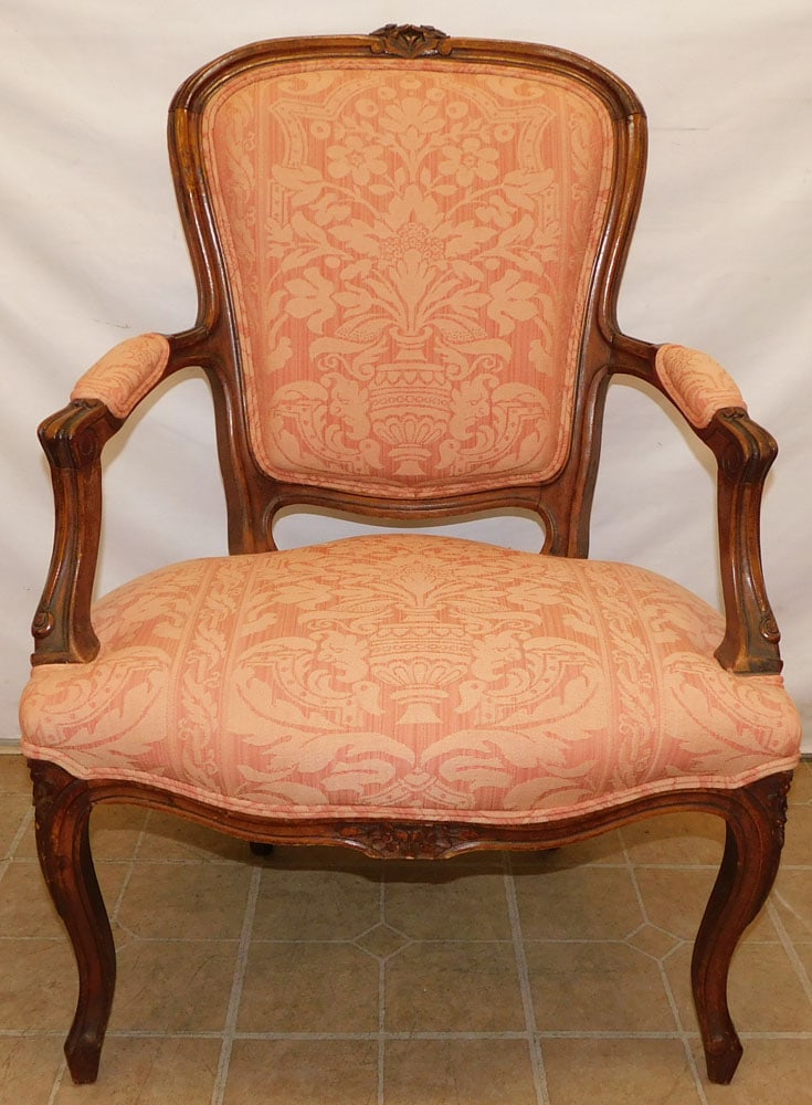 Carved Walnut & Upholstered French Fauteuil (1 of 4)