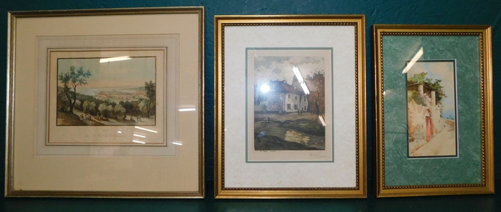 2 Framed Colored Engravings & Framed Watercolor (1 of 7)