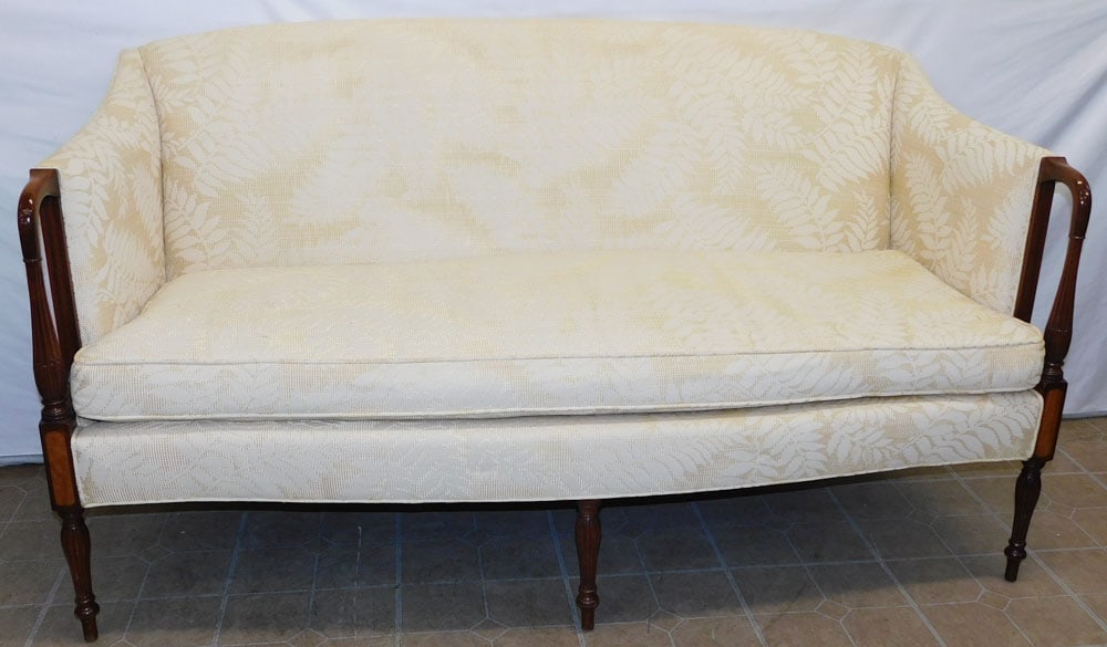 Mahogany Sheraton Style & Upholstered Sofa with Down Cushion (1 of 6)