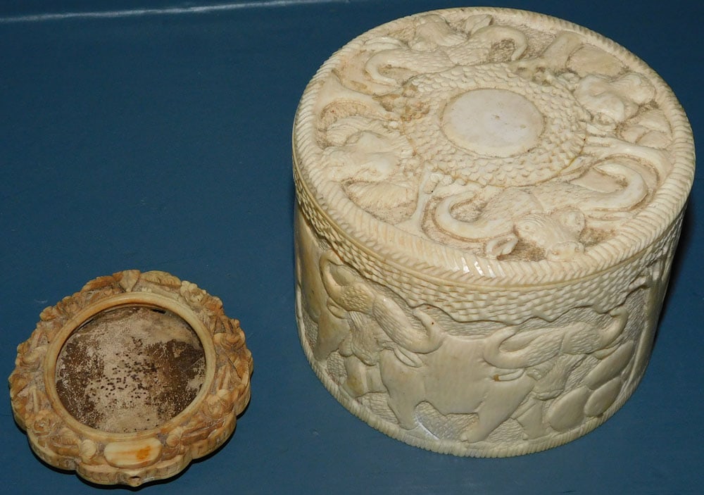 Carved Bone Box & Carved Bone Picture Frame Auction