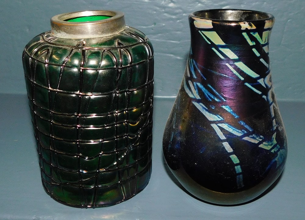 2 Signed Art Glass Vases, (1 Loetz Austria): 2 Signed Art Glass Vases, (1 Loetz Austria) . 5 1/2" H "ALL DESCRIPTIONS AND ANY CONDITION STATEMENT GIVEN BY LANGSTON AUCTION GALLERY ARE STRICTLY OPINIONS AND LANGSTON'S SHALL HAVE NO RESPONSIBILITY