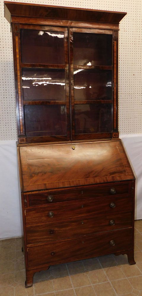 19th Century Mahogany Inlaid 2 Part Slant Front Secretary (1 of 13)