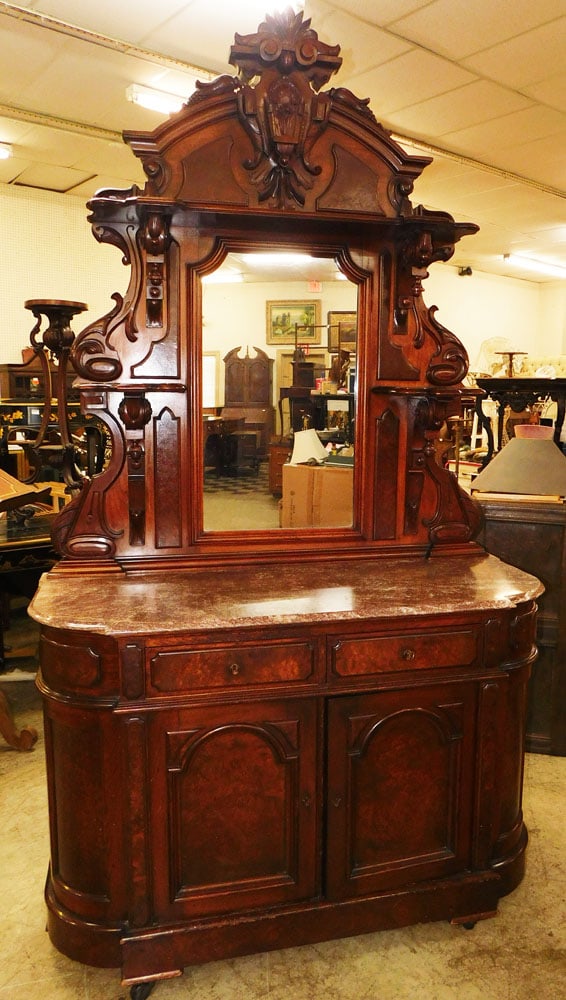 19th Century American Carved Walnut Victorian Marble Top Sideboard/Buffet (1 of 10)
