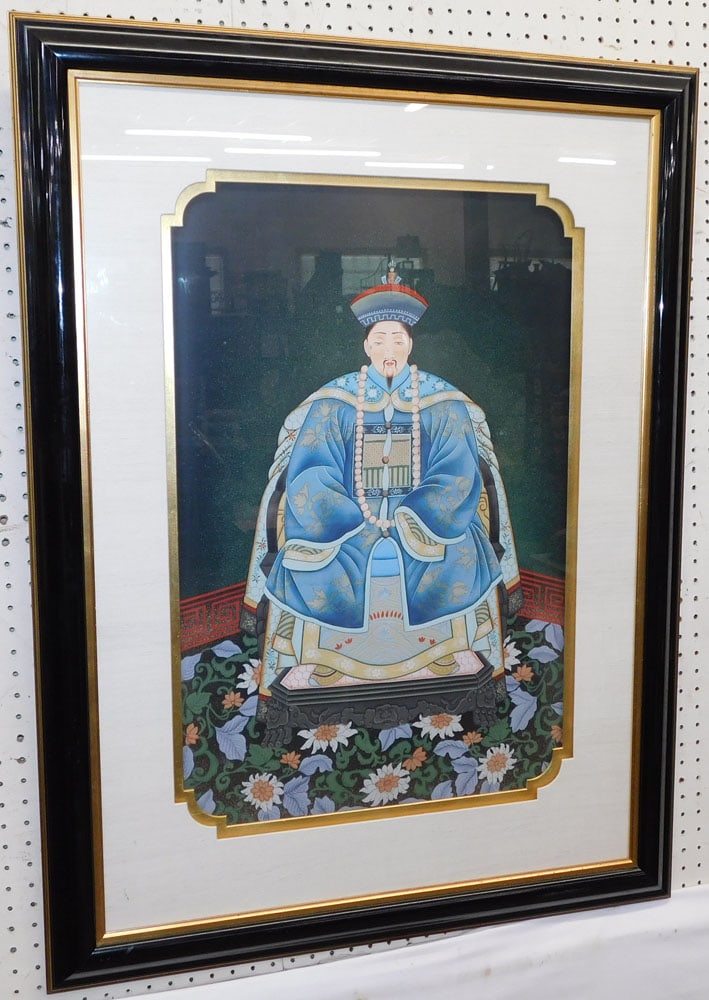 Framed Watercolor on Silk of Nobleman by Ethan Allen (1 of 5)