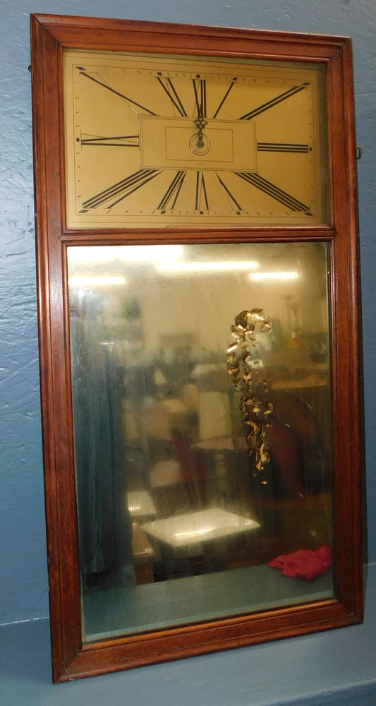 Antique Walnut Frame Trumeau Mirror with Clock (1 of 5)
