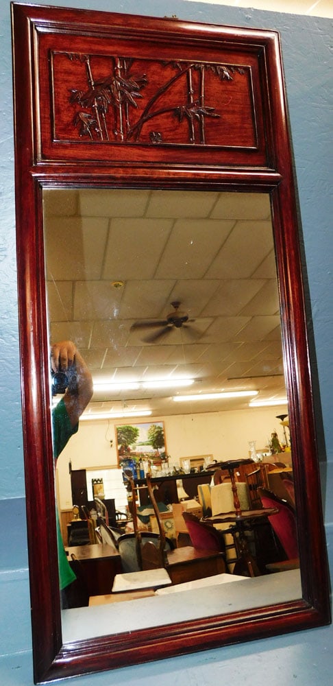 Carved Rosewood Framed Oriental Trumeau Mirror (1 of 4)