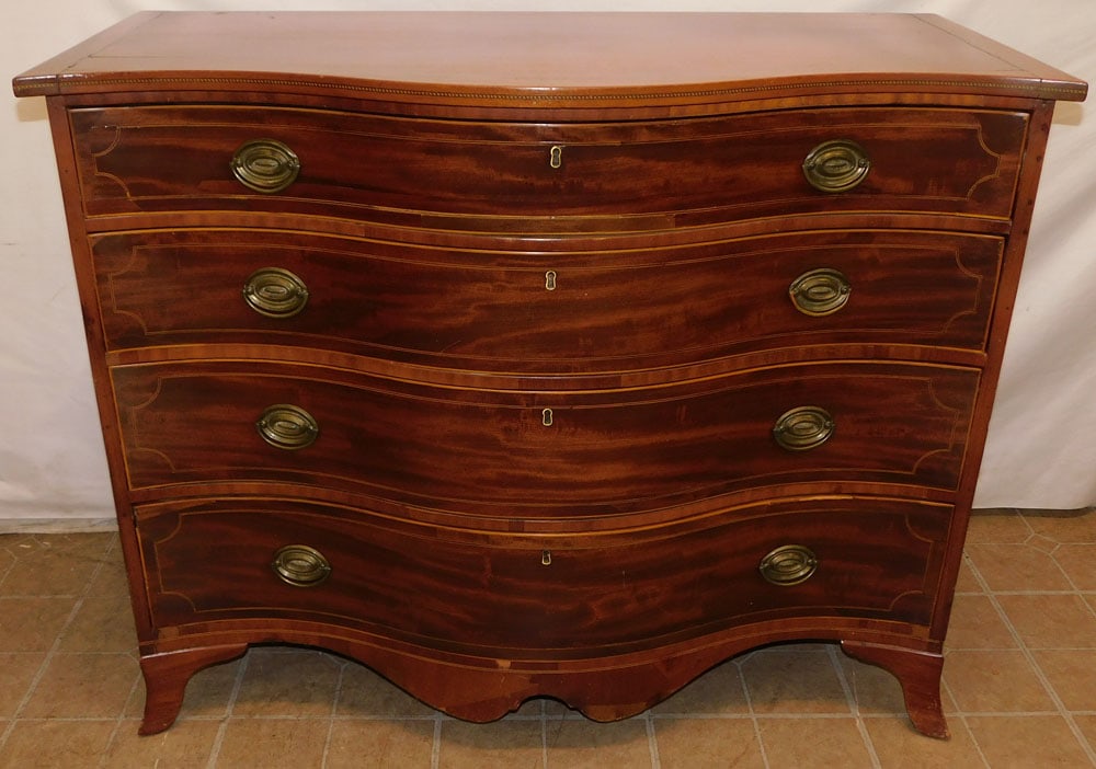 19th Century Mahogany Inlaid Serpentine Front 4 Drawer Chest (1 of 9)