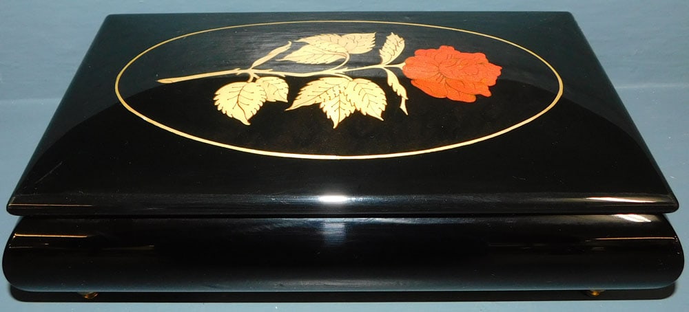 Inlaid Black Lacquered Italian Music Jewelry Box with Brass Feet (1 of 6)