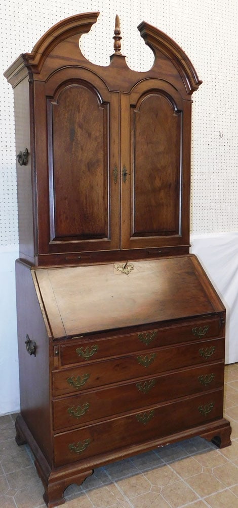 19th Century Mahogany 2 Part Broken Arch Top Secretary with Candle Slides & Brass Carrying Handles (1 of 12)