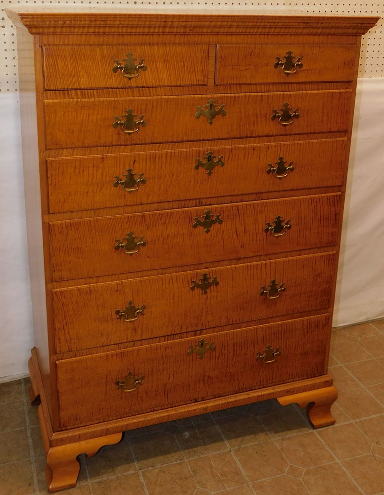 19th Century New England 2/5 Tiger Maple Tall Chest (1 of 8)