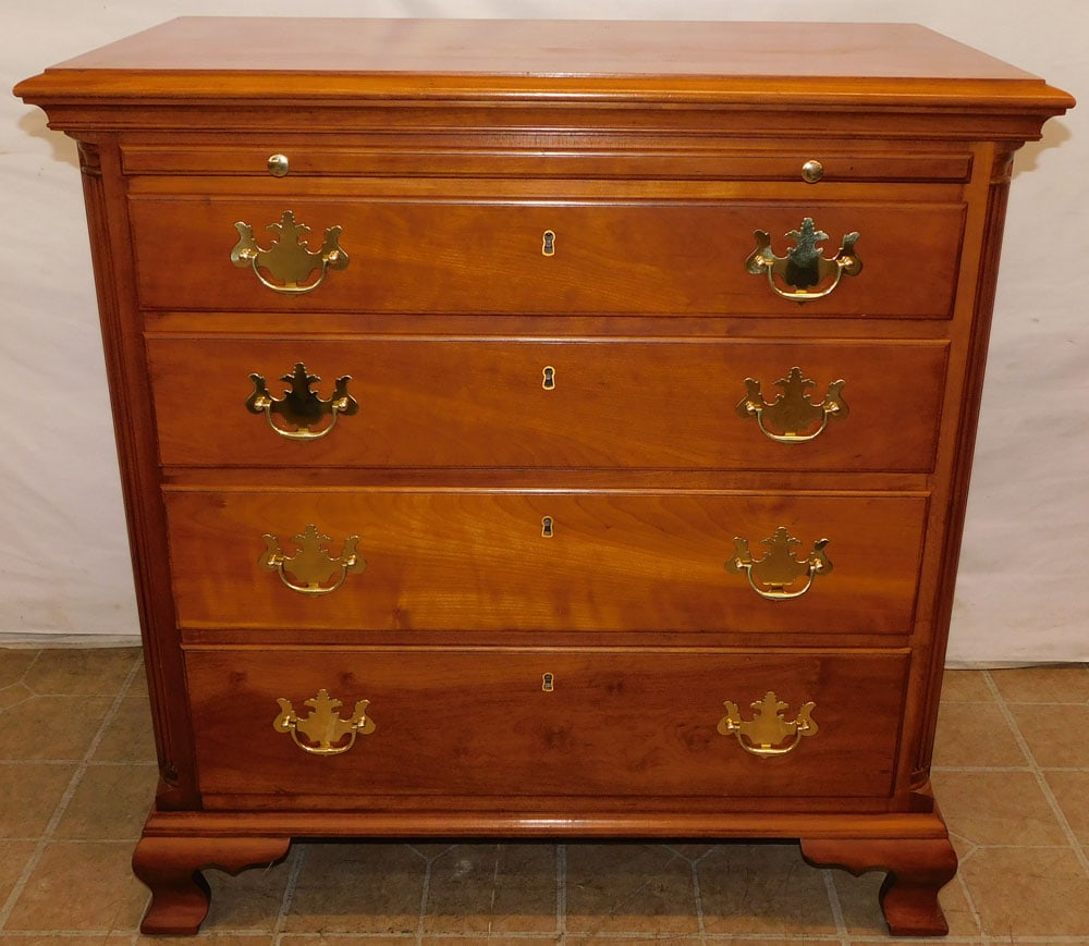 Benchmade Cherry 4 Drawer Bachelors Chest with Pull Out Slide by Newcomb's Reproductions, (Durham, (1 of 7)