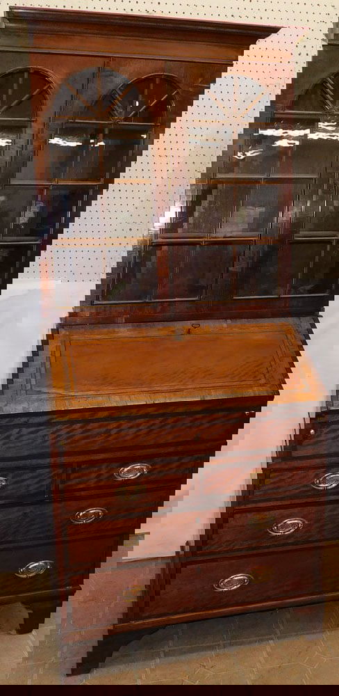 19th Century Yew Wood & Burl Walnut 2 Part Slant Front Secretary (1 of 10)