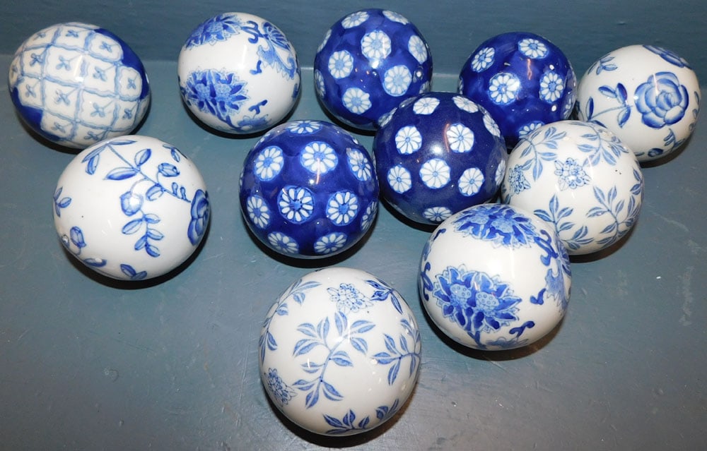 Lot of 11 Decorative Blue & White Porcelain Balls (1 of 1)