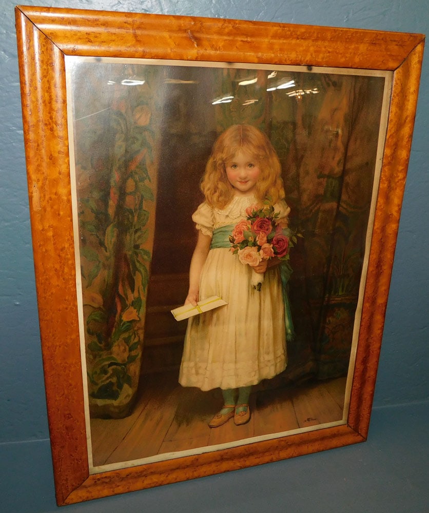 Antique Birds Eye Maple Framed Print of Young Girl, (Illustrated London News - 1889) (1 of 9)
