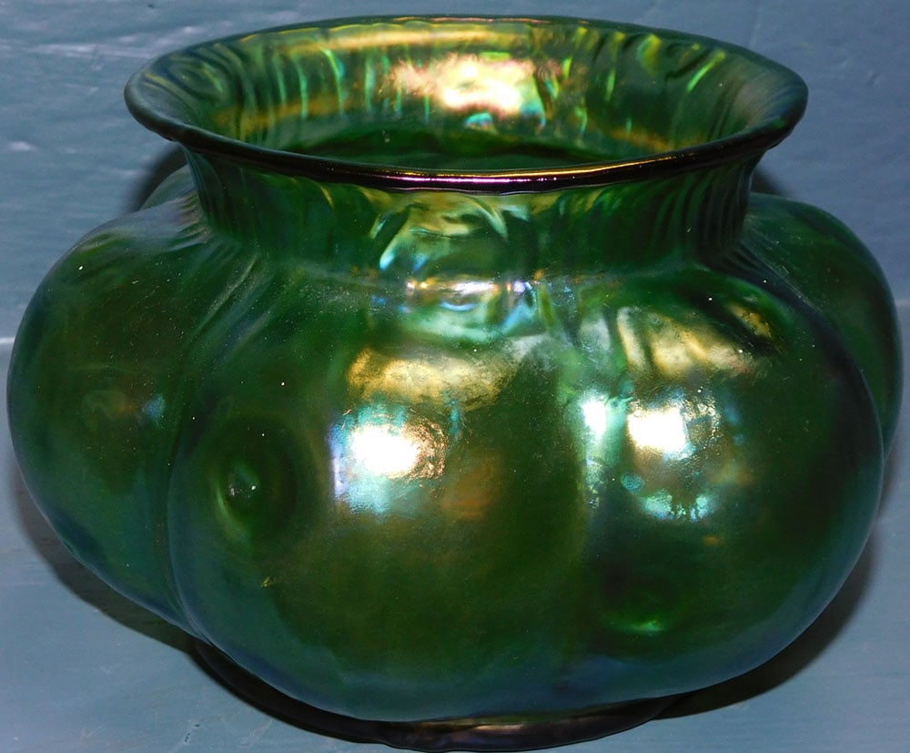 Unsigned Art Glass Loetz Rusticana Melon Shaped Vase (1 of 3)
