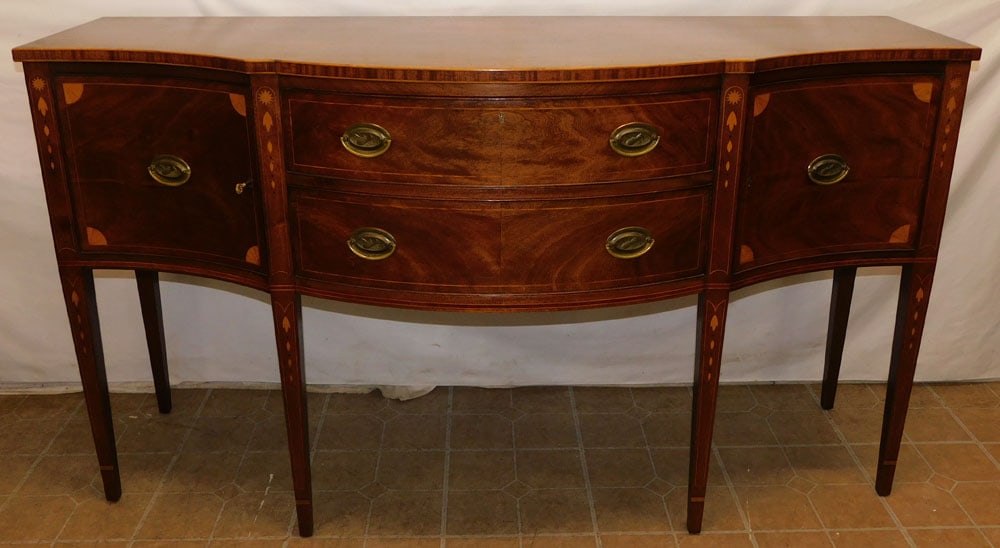 Banded Mahogany Inlaid Sideboard by Kensington Manufacturing Company: Banded Mahogany Inlaid Sideboard by Kensington Manufacturing Company . 66" W 24 1/2" D 37 1/4" H "ALL DESCRIPTIONS AND ANY CONDITION STATEMENT GIVEN BY LANGSTON AUCTION GALLERY ARE STRICTLY OPINIONS A