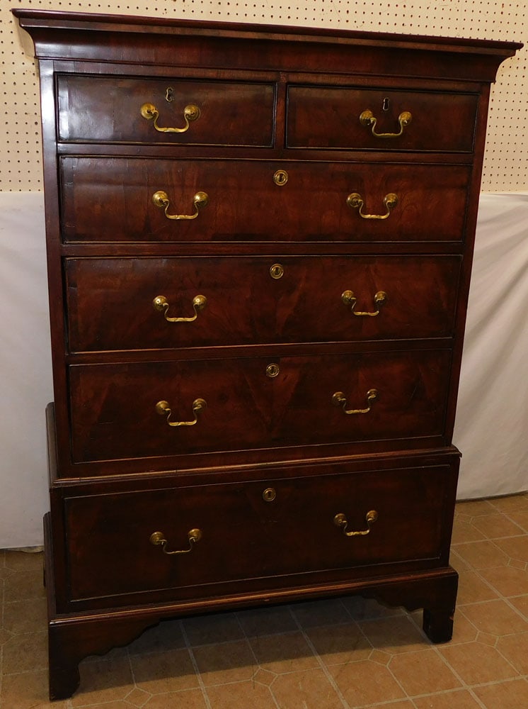 Antique 2 Part Burl Walnut 2/4 Chest on Stand (1 of 10)