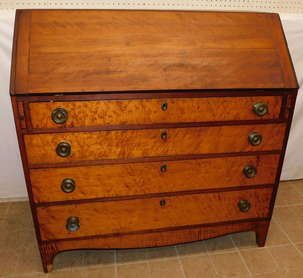 19th Century Cherry & Birds Eye Maple Drawer Front Slant Front Desk (1 of 9)